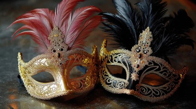 Elegant Mardi Gras Carnival Masks with Feathers and Glitter