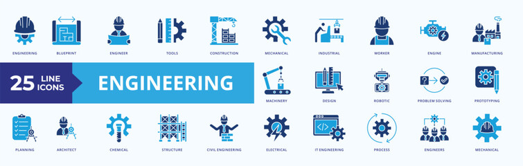 Engineering Icon Pack Blue Style Illustration Vector