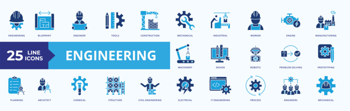 Engineering Icon Pack Blue Style Illustration Vector