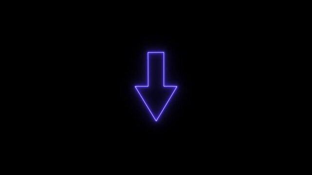 Glowing neon line swipe down arrow icon. download icon. down arrows icon. Download arrow animation. Bouncing down icon on a dark background