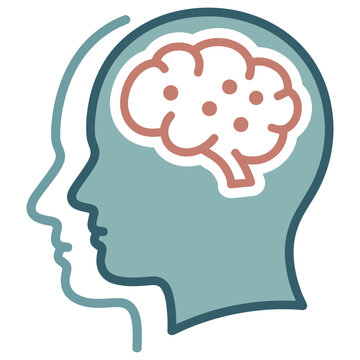 Two human heads connected by a glowing brain banner