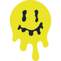 Yellow Dripping Smiley Face With Dark Eyes And Mouth On A White Background With A Transparent Background And No Text