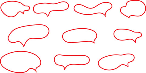 Set of various hand drawn red outline speech bubble shapes ideal for communication and thought.
