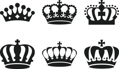 Royal Crown Silhouette Set – Elegant King and Queen Symbol Vector Collection