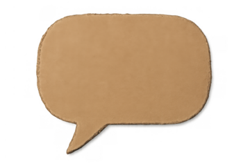 Cardboard speech bubble communicating idea, blank text discussion on transparent background