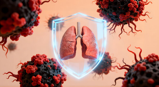 Human Lungs Protected by Shield Against Virus Attack
