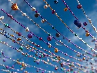 Colorful Beads Flying During Mardi Gras Celebration
