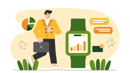 Flat Design Business Using Smart Wearable Devices Flat Vector Illustration