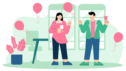 Corporate Team Celebrating Success Together Flat Vector Illustration