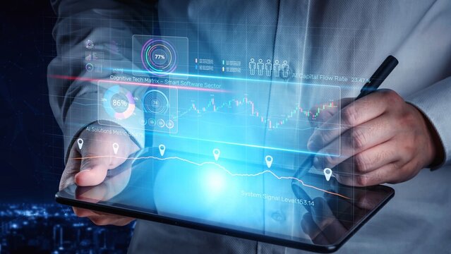 High-tech data visualization dashboard for analytics and performance tracking, including data visualization, trend, data report, and data chart. Marrow