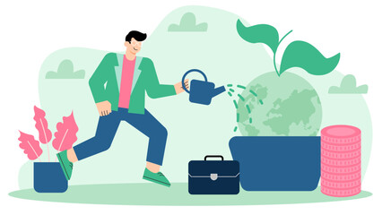 Flat Design Corporate Social Responsibility Concept Flat Vector Illustration