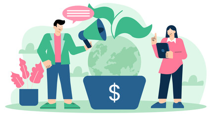 Business People Promoting Green Business Practices Flat Vector Illustration