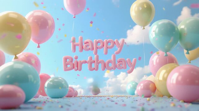 風船で出来たHappyBirthdayの文字と青空　AI生成素材