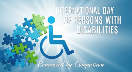 International day of persons with disabilities with blue wheelchair symbol and puzzle