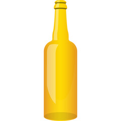 Yellow Glass Bottle With Amber Liquid And Shiny Reflections Isolated On White Background