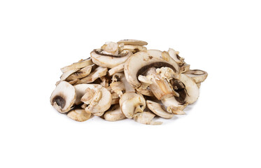 Raw Sliced White Mushrooms Isolated on White