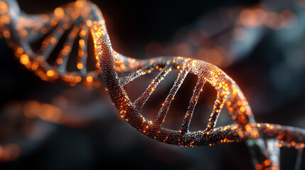 DNA Helix: Illuminated DNA helix. This image represents the intricacies of life at a microscopic level, illustrating the fundamental building blocks of biology and genetics.
