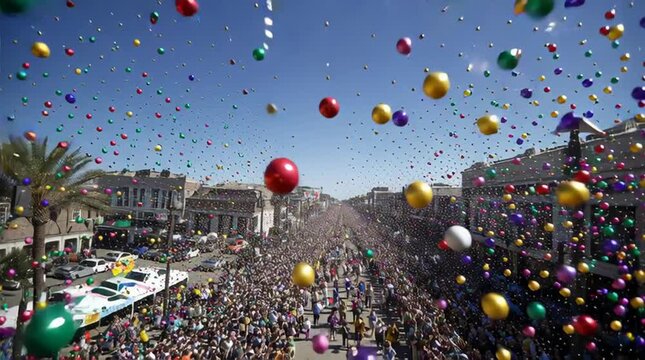 Colorful Beads Flying During Mardi Gras Celebration