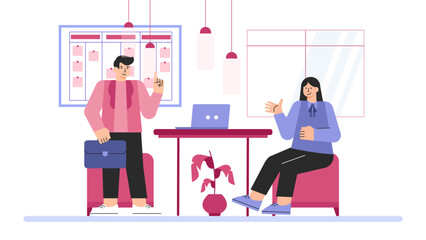 Flat Design Business People Planning Annual Strategy Flat Vector Illustration