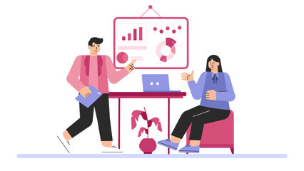 Business People Setting Key Performance Indicators Flat Vector Illustration