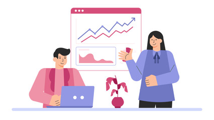 Business People Analyzing Profit and Loss Report Flat Vector Illustration