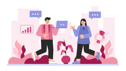 Business People Discussing Smart City Development Flat Vector Illustration