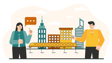 Business People Discussing Smart City Development Flat Vector Illustration