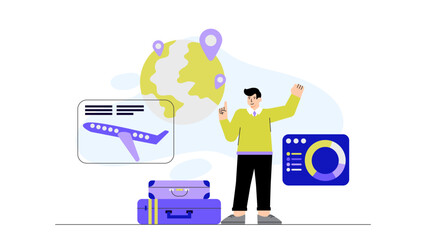 Global Business Travel and Networking Flat Vector Illustration
