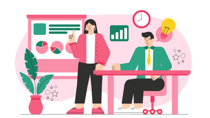 Corporate Board Meeting and Decision Making Flat Vector Illustration