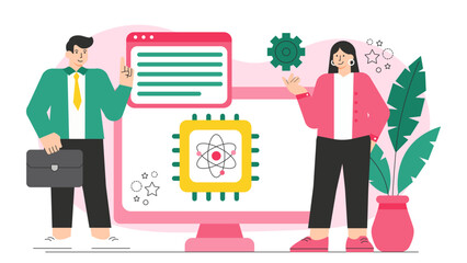 Flat Design Quantum Computing for Business Flat Vector Illustration