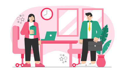 Flat Design Business People in Team Orientation Flat Vector Illustration