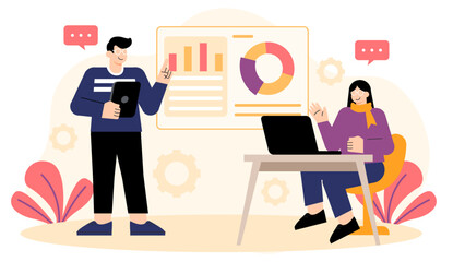 Business People Setting Key Performance Indicators Flat Vector Illustration