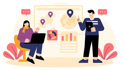 Business Expansion to Global Markets Flat Vector Illustration