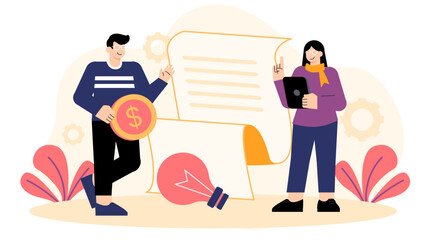 Business People Preparing Financial Statement Flat Vector Illustration