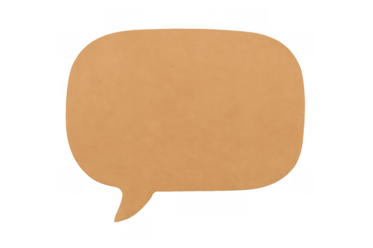 Brown paper speech bubble creating a text box for communication, chat, and dialog on a transparent background