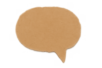 Brown speech bubble in a torn paper style, providing a blank space for text or dialogue, on a transparent background