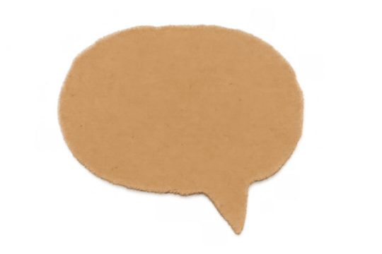 Brown speech bubble in a torn paper style, providing a blank space for text or dialogue, on a transparent background