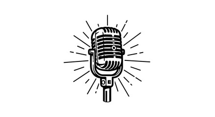 Vintage Retro Microphone Icon – Old School Broadcasting Music Logo Vector