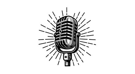 Vintage Retro Microphone Icon – Old School Broadcasting Music Logo Vector