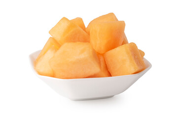 Fresh Cantaloupe Chunks Bowl  Isolated on White