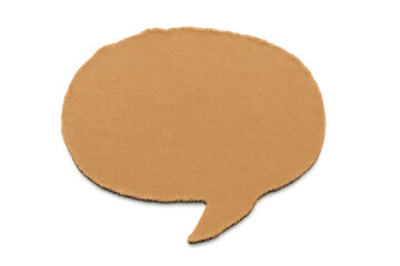 Torn brown paper speech bubble on a transparent background, communicating ideas and dialogue with a cutout shape