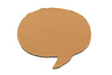 Torn brown paper speech bubble on a transparent background, communicating ideas and dialogue with a cutout shape
