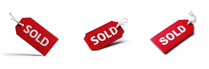 Collection of Red Sold Tags on White Background