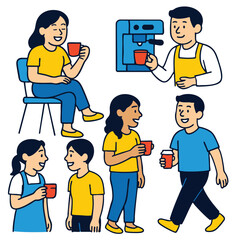 People coffee cup conversation happy casual illustration group enjoy coffee together