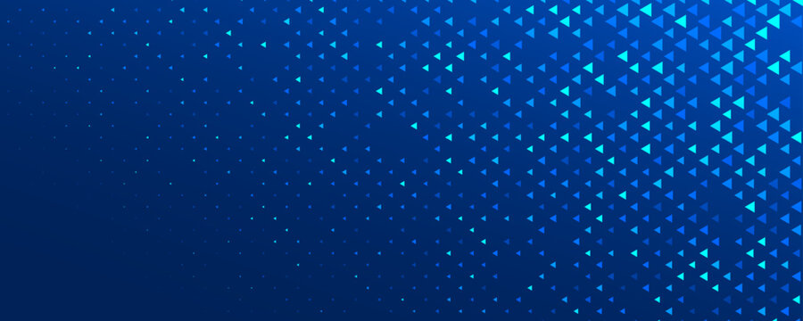 Neon blue triangle texture. Glowing arrow geometric wallpaper. Tech triangular mosaic pattern background. Fading shiny arrow gradient for science poster, healthcare banner, business booklet. Vector - Powered by Adobe