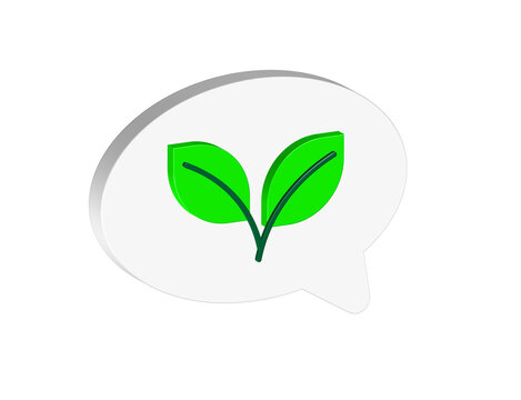 Simple 3D illustration of a speech bubble icon with a plant inside