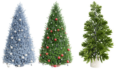 Christmas trees set isolated on transparent background 3d rendering png