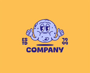 A Cheerful moon character rendered in a bold vector illustration style shows two thumbs up with a relaxed facial expression