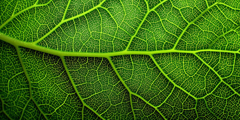 Generative AI, Extreme Macro Close-Up of Fresh Green Leaf Veins and Cellular Structure, Nature's Abstract Biological Background Texture