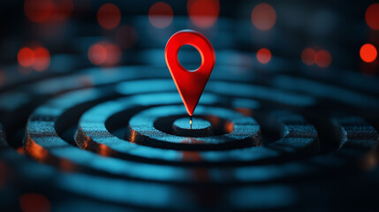 A red dot is placed on a blue circle. The dot is a GPS marker. The circle is a maze